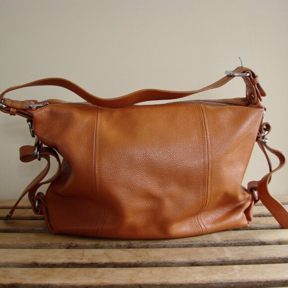 Heshe Genuine Pepple Grain Leather Tote Shoulder Bag Satchel Purse Tan Brown - Picture 3 of 15